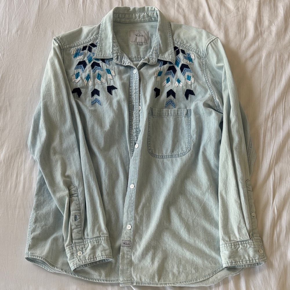Rails Light Denim Shirt with Blue and Black Embroidery